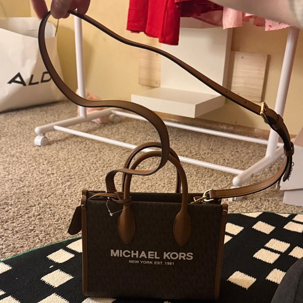 Michael Kors Brown Logo Satchel with Tan Trim - Picture 5 of 6